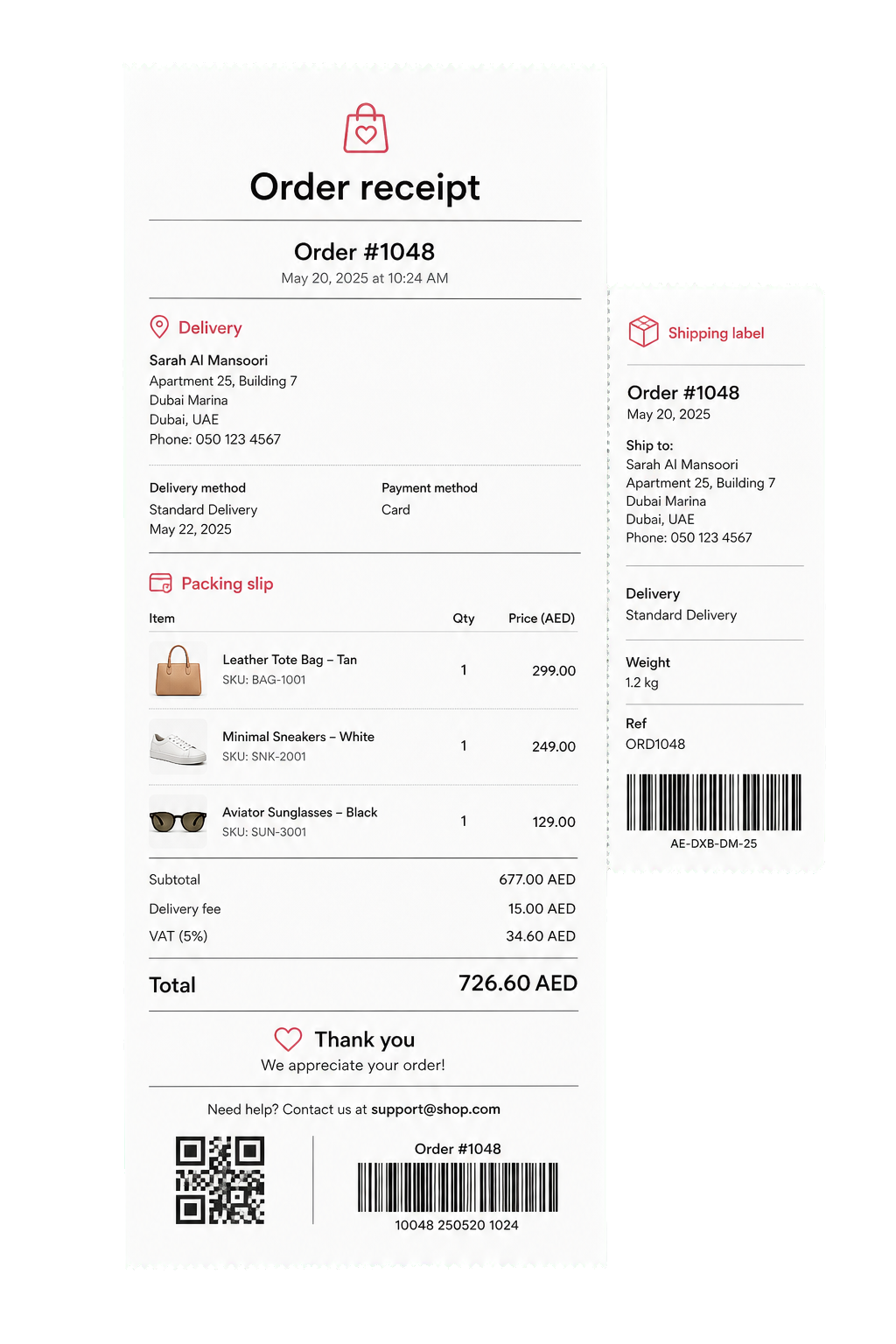 Bilingual VAT receipt with TRN and digital receipt code