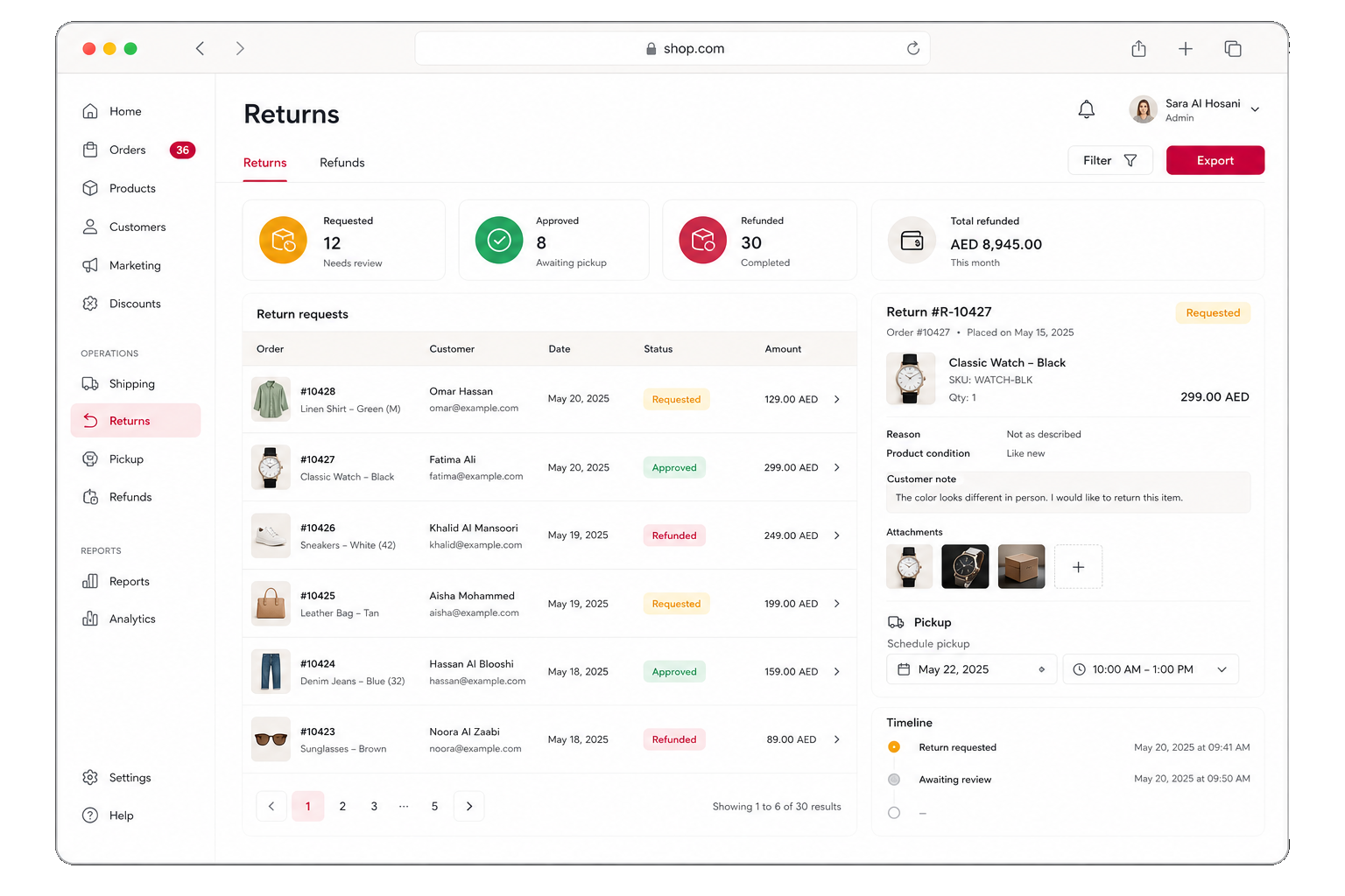 Return request and admin approval workflow